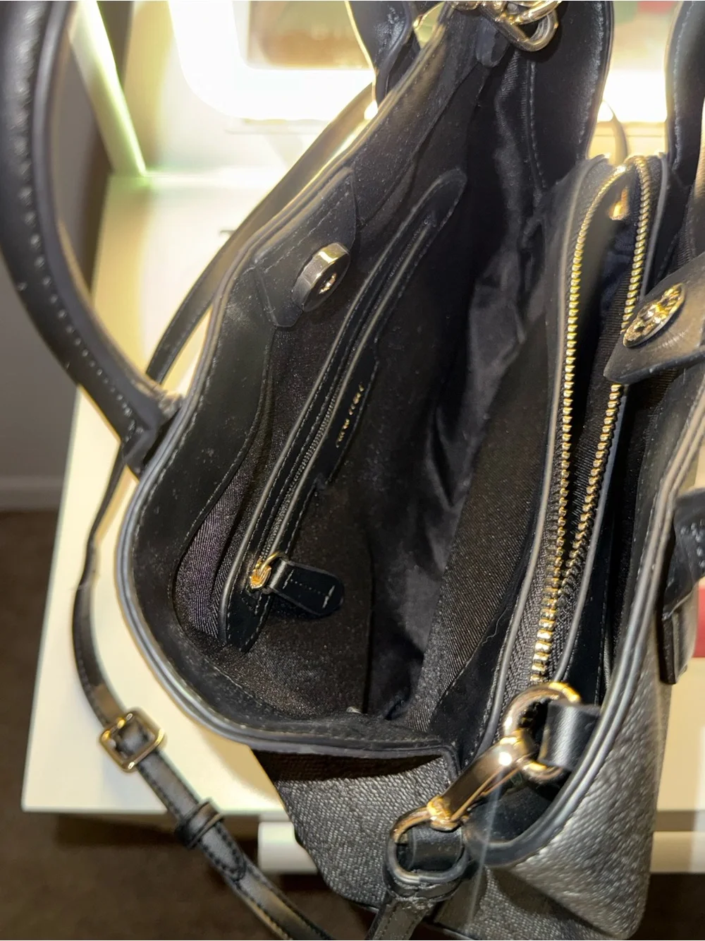 Nine West Black Quilted Satchel with Gold Accent